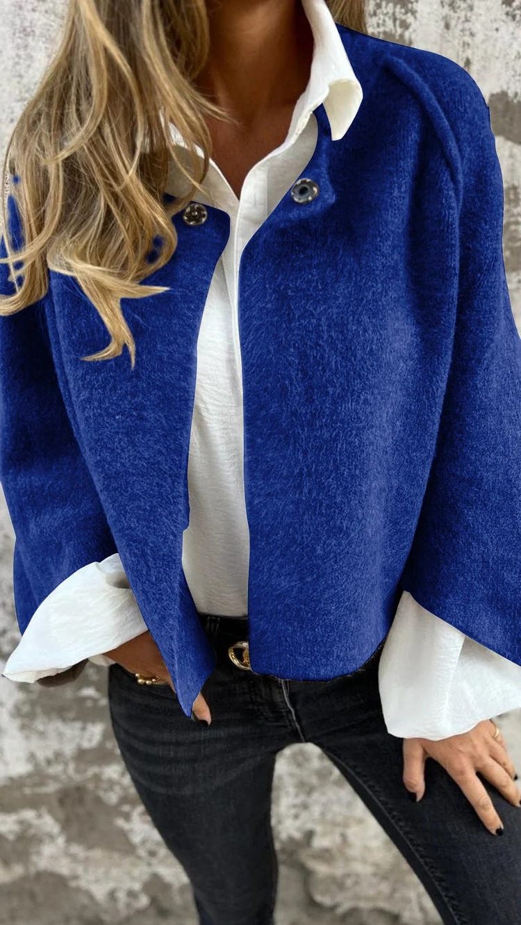 Button-Down Cropped Cardigan for Women - Blue