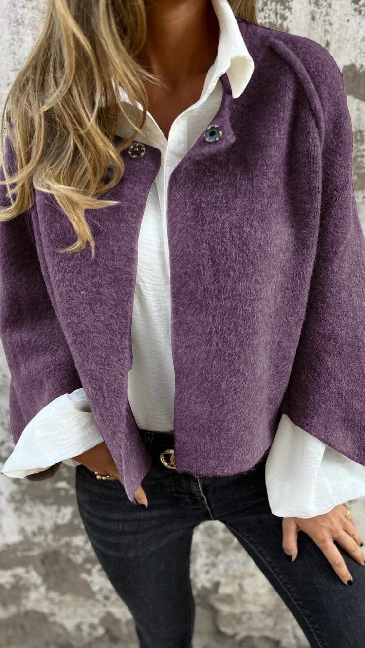 Button-Down Cropped Cardigan for Women - Lilac