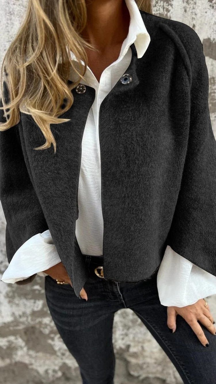 Button-Down Cropped Cardigan for Women - Black