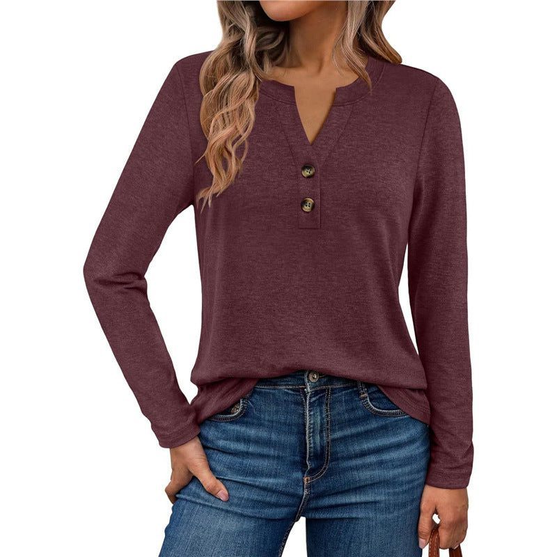 Button-Down Long Sleeve Blouse for Women - Burgundy