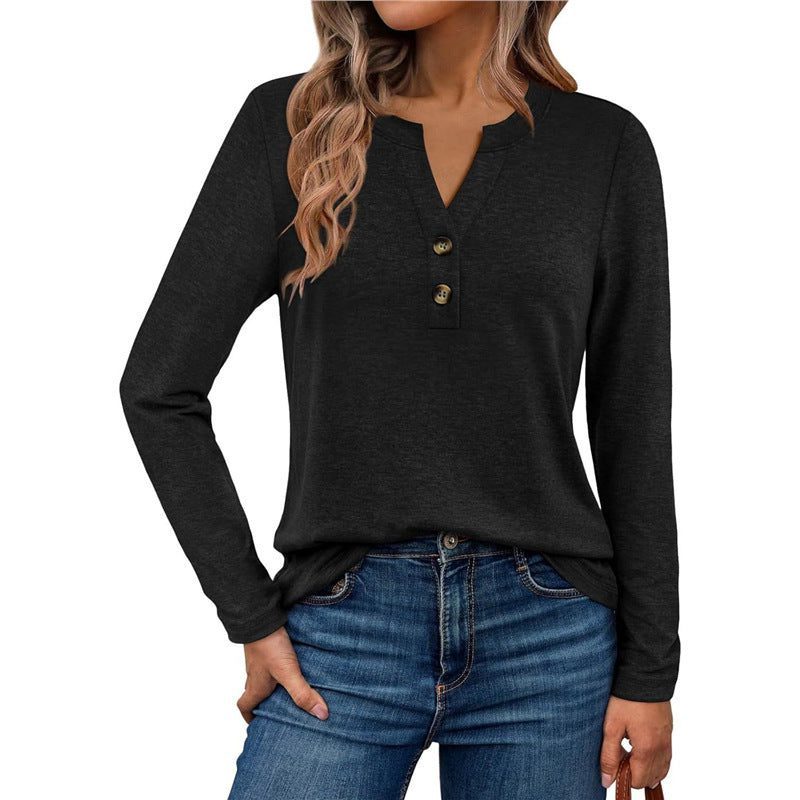 Button-Down Long Sleeve Blouse for Women - Black