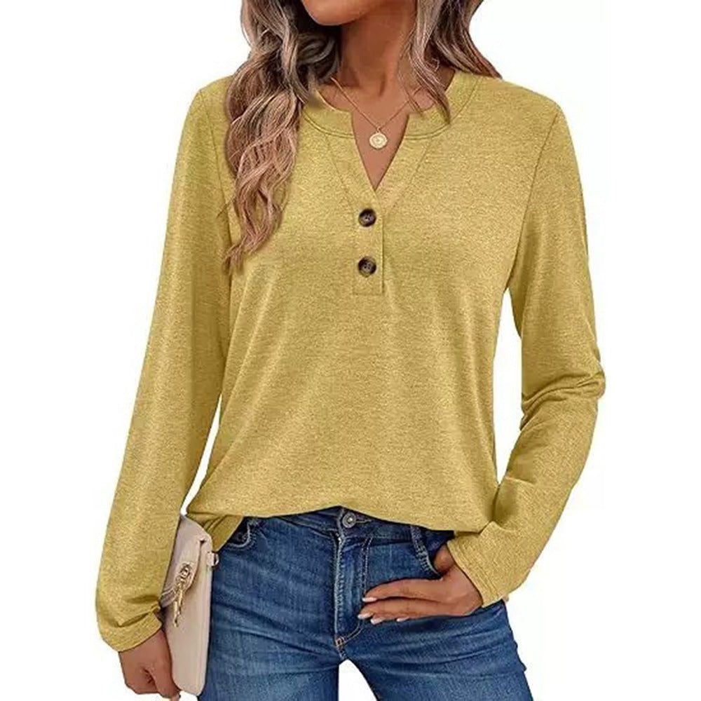 Button-Down Long Sleeve Blouse for Women - Yellow