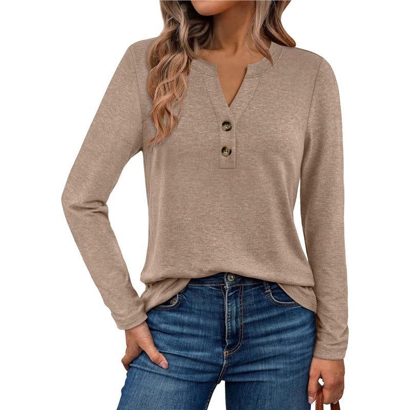 Button-Down Long Sleeve Blouse for Women - Khaki