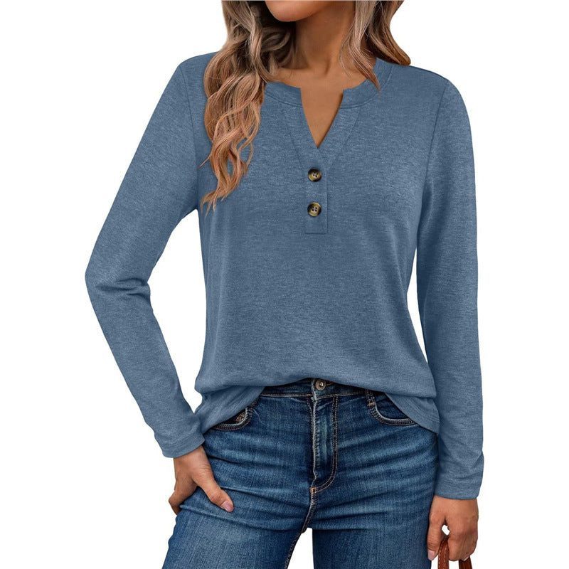 Button-Down Long Sleeve Blouse for Women - Light Blue