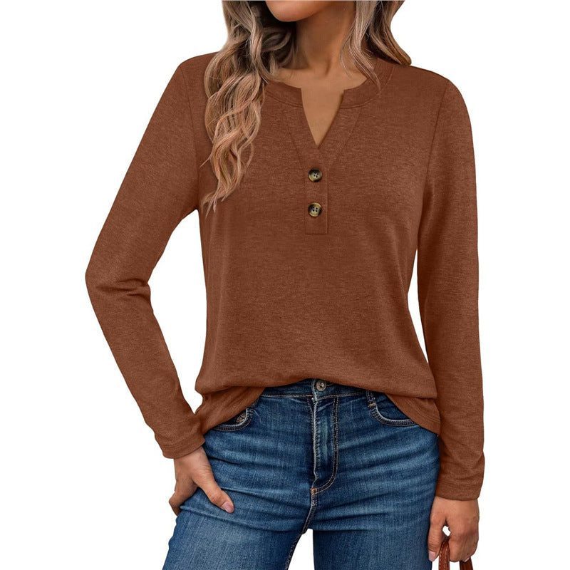 Button-Down Long Sleeve Blouse for Women - Brown
