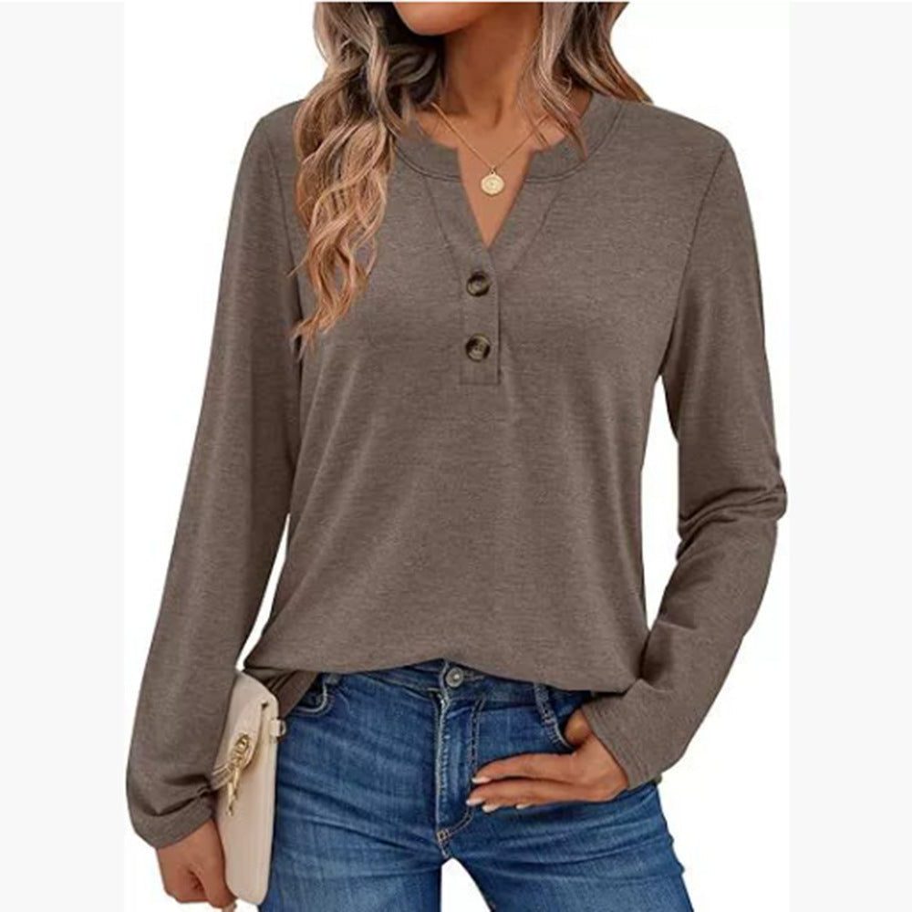 Button-Down Long Sleeve Blouse for Women - Taupe