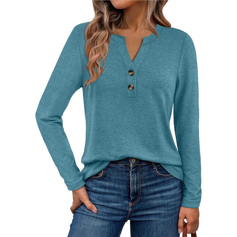 Button-Down Long Sleeve Blouse for Women - Teal