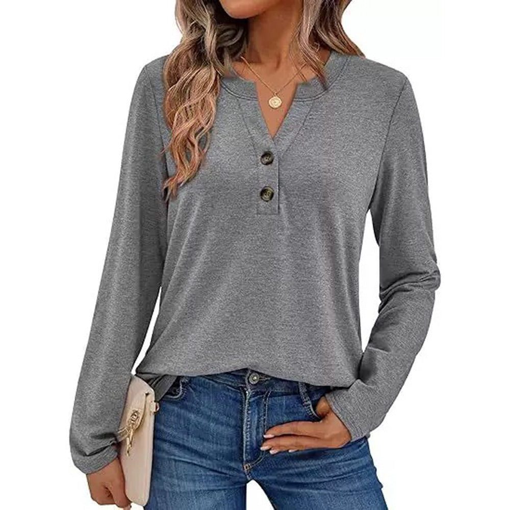 Button-Down Long Sleeve Blouse for Women - Grey