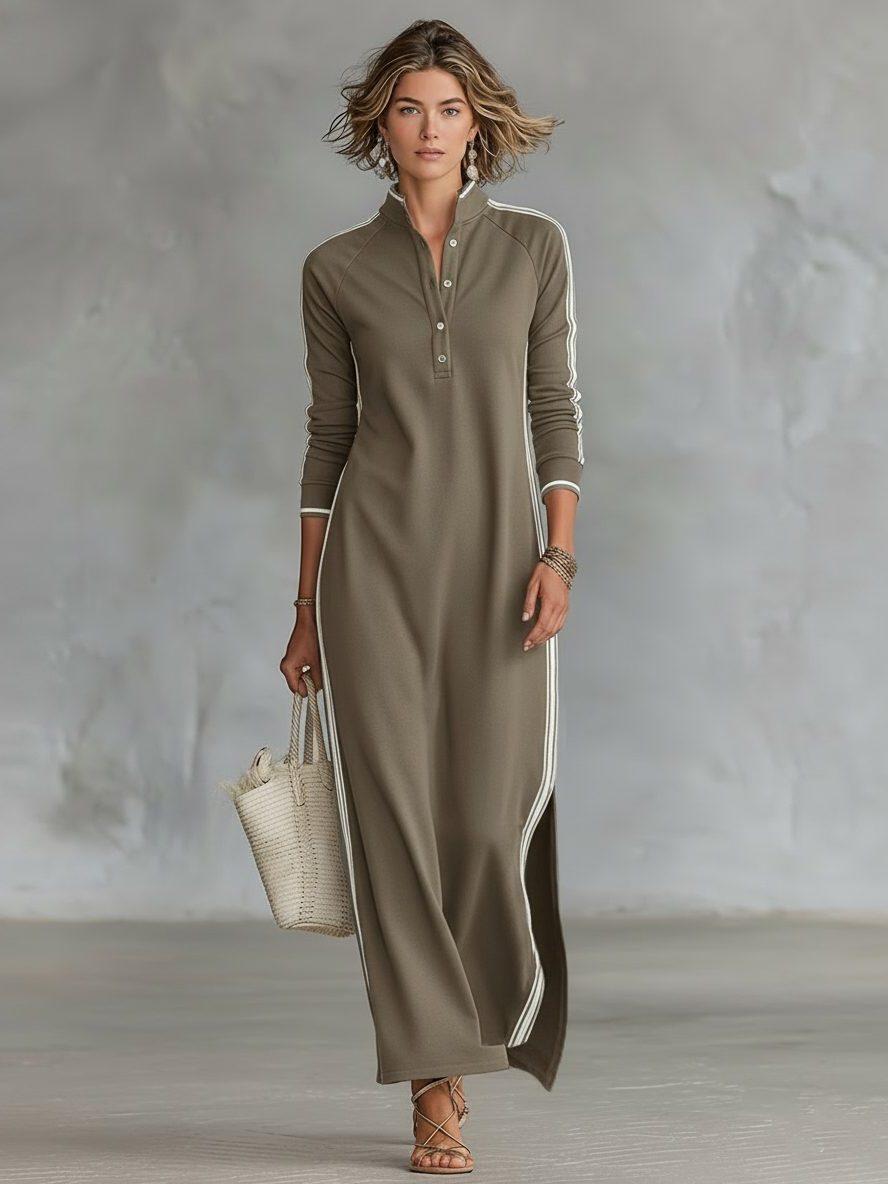 Button Down Maxi Shirt Dress for Women - Khaki