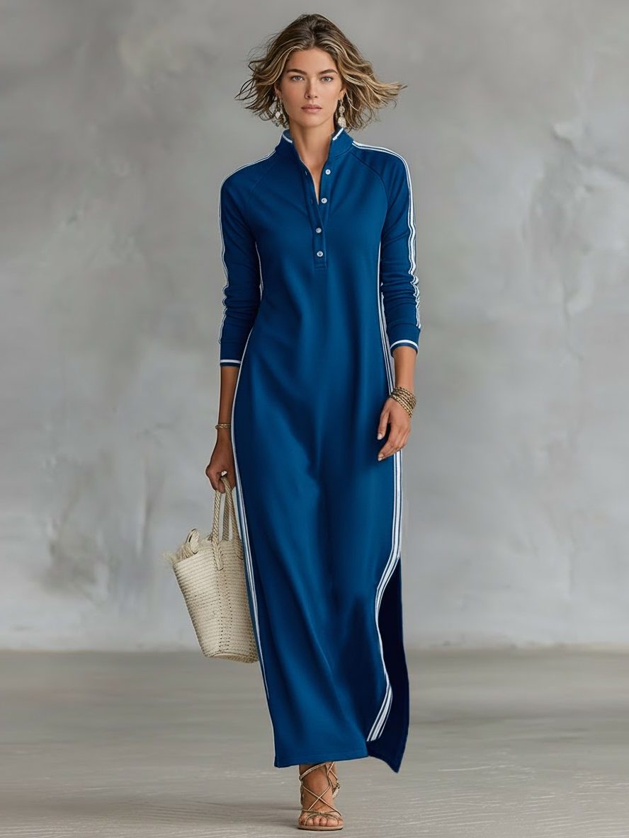 Button Down Maxi Shirt Dress for Women - Royal Blue