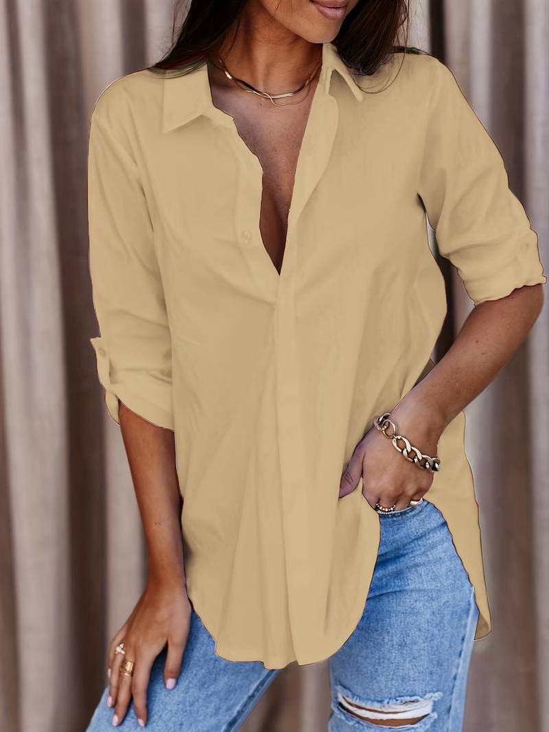 Button-Down Oversized Shirt for Women - Khaki