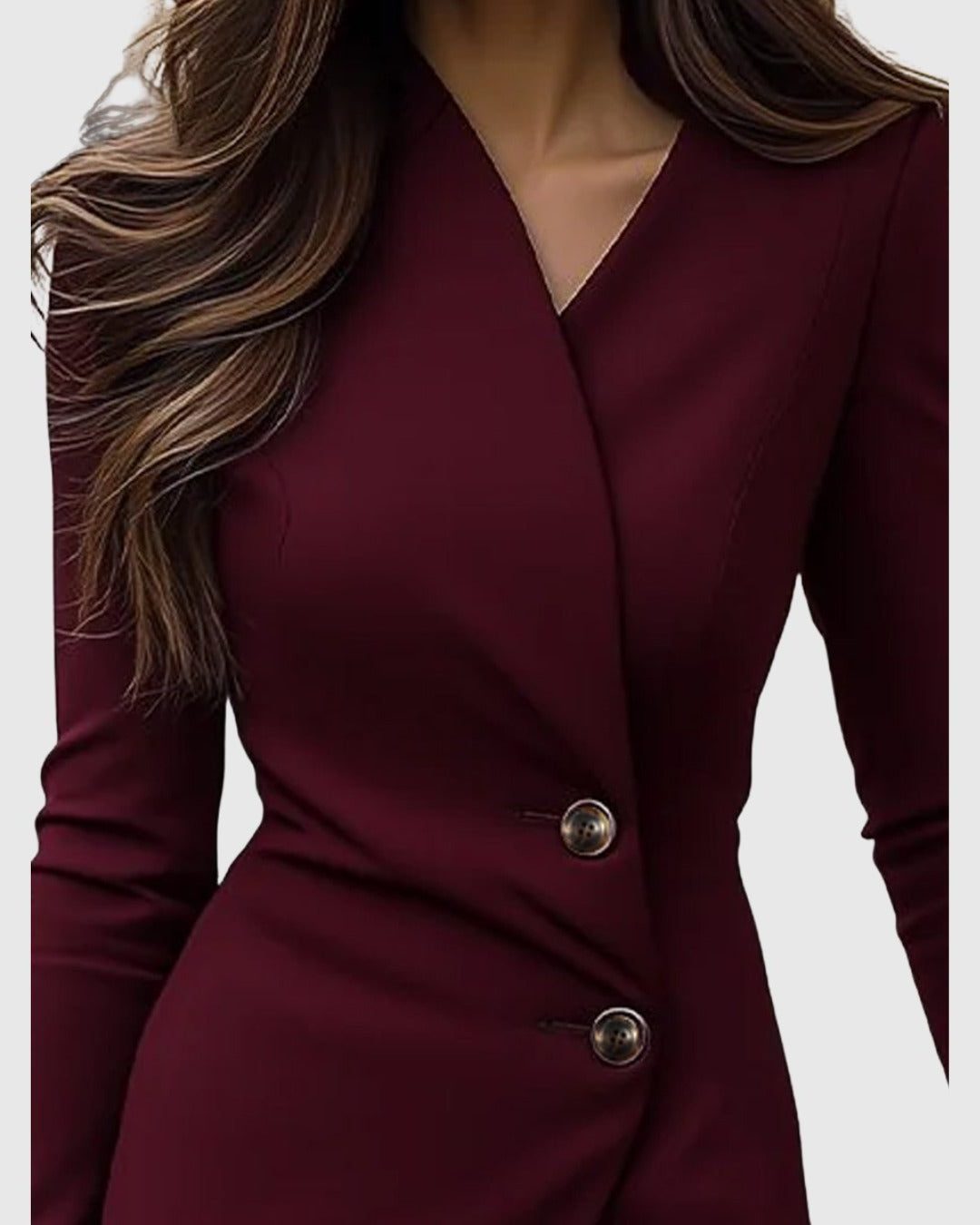 Button-Down Wrap Midi Dress with V-Neckline for Women - View 2