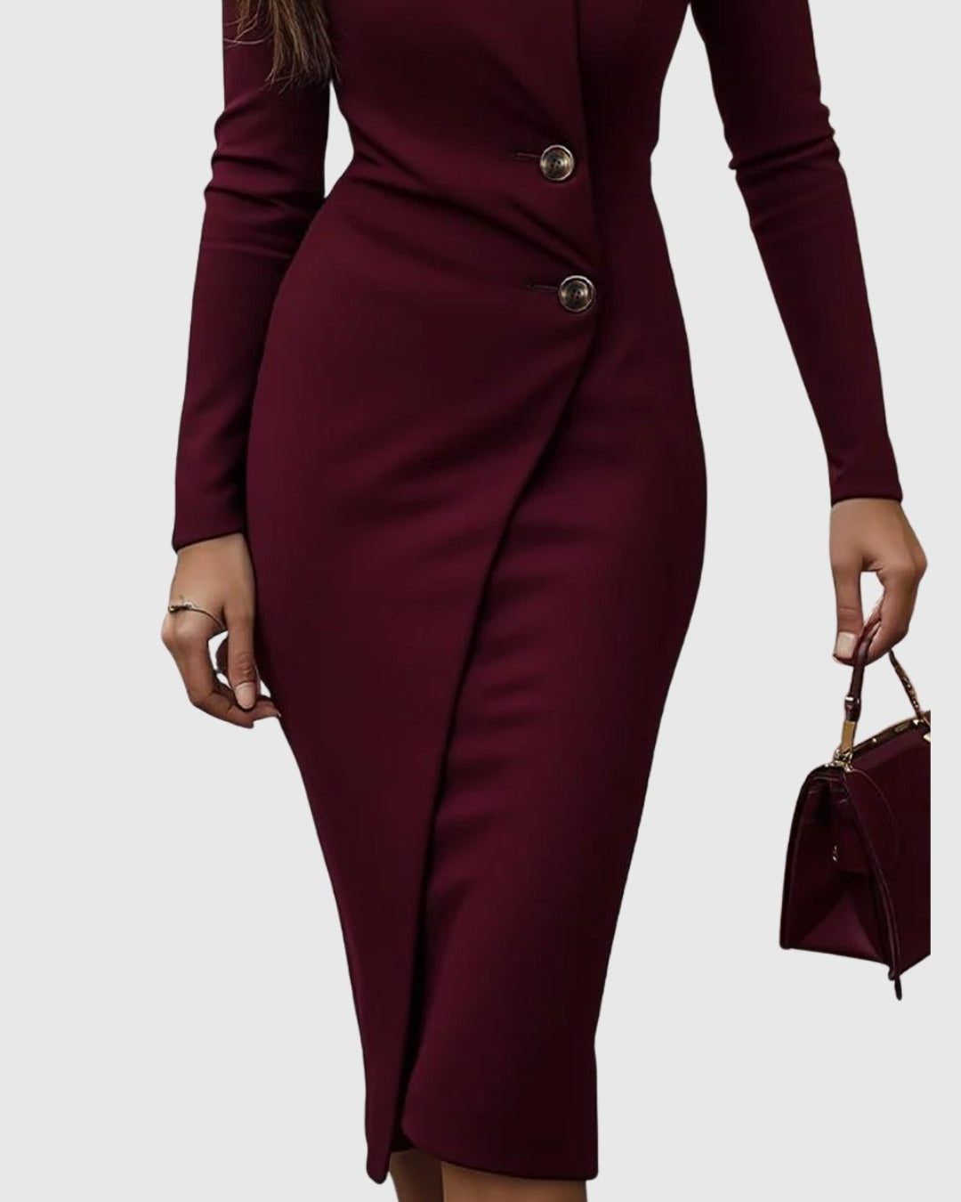 Button-Down Wrap Midi Dress with V-Neckline for Women - View 4