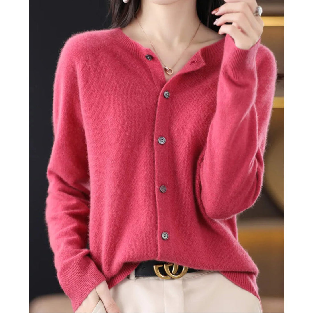 Knit Cardigan with Button-Up for Women