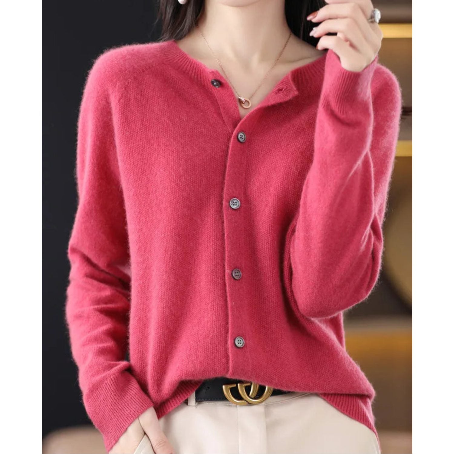 Knit Cardigan with Button-Up for Women