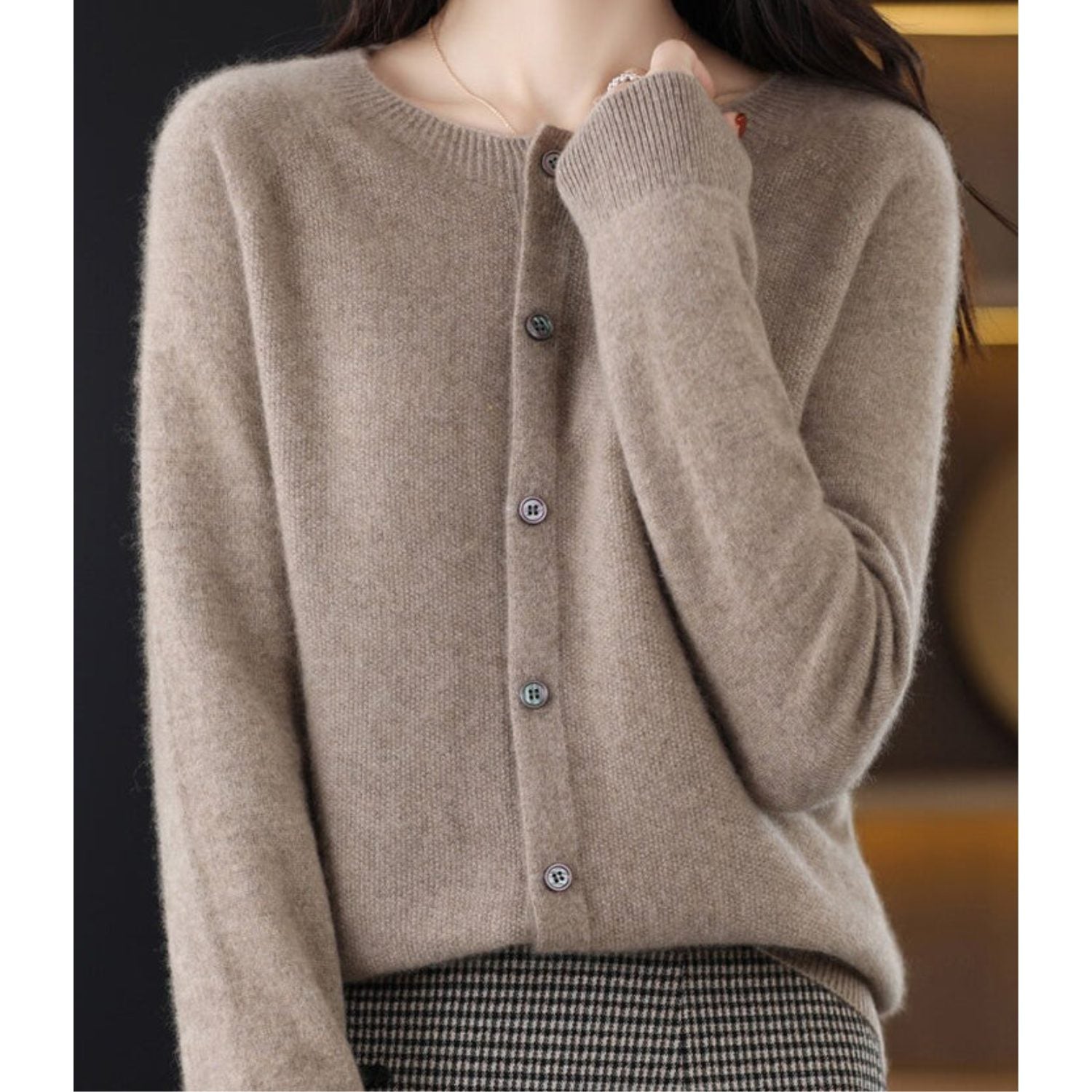 Knit Cardigan with Button-Up for Women