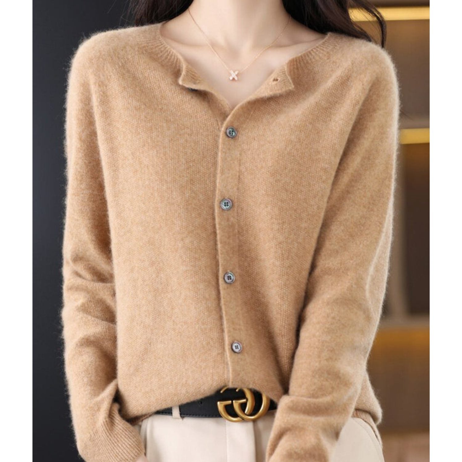 Knit Cardigan with Button-Up for Women
