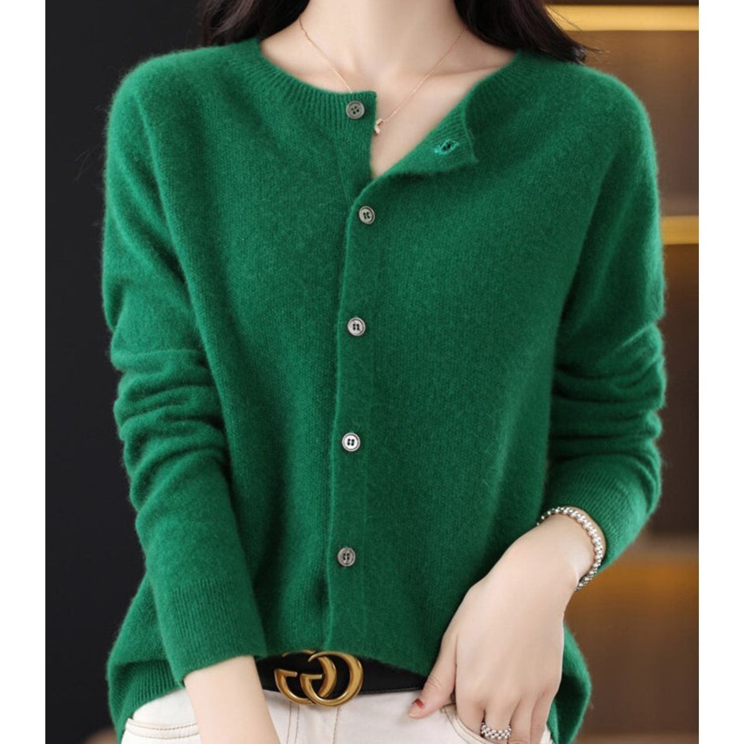 Knit Cardigan with Button-Up for Women