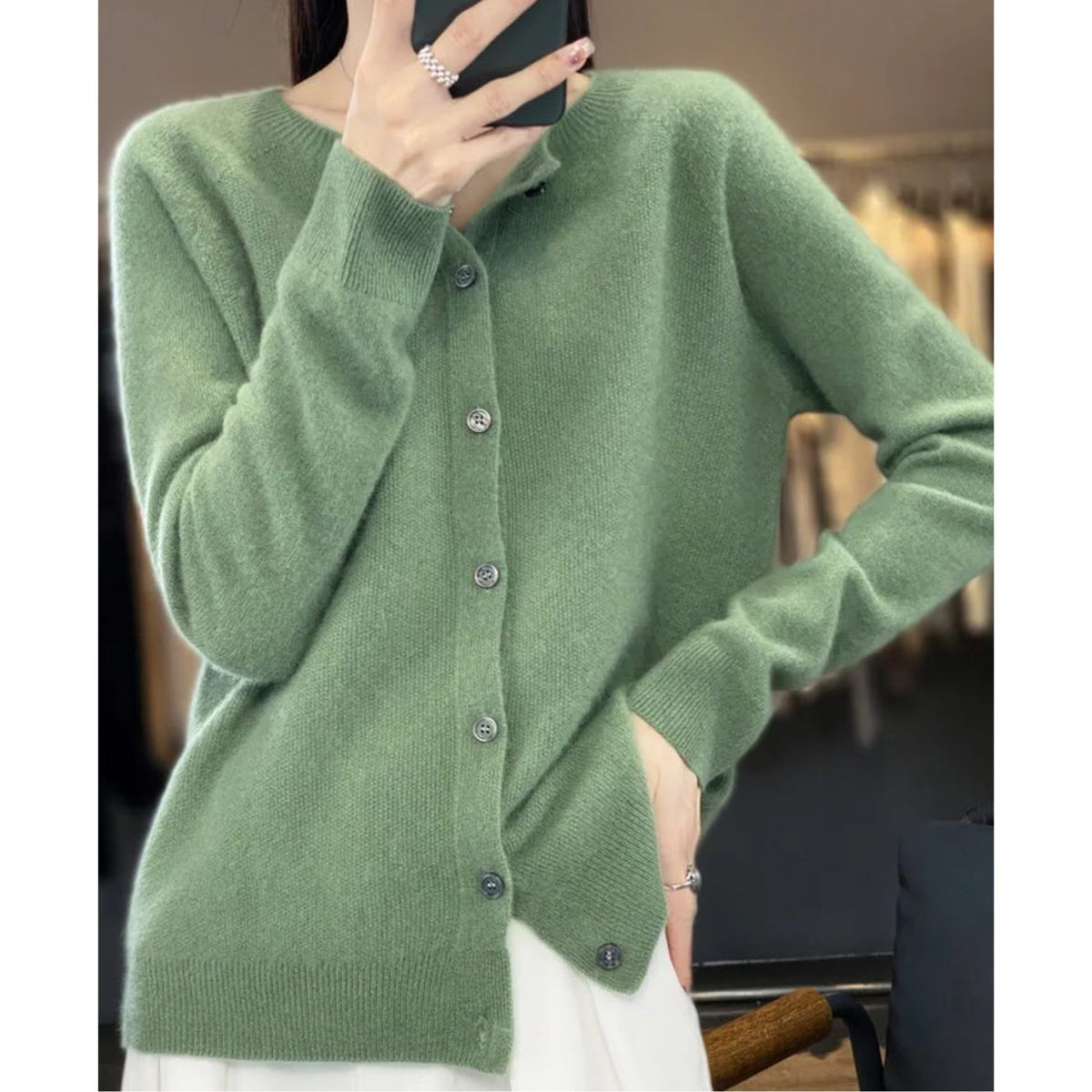 Knit Cardigan with Button-Up for Women