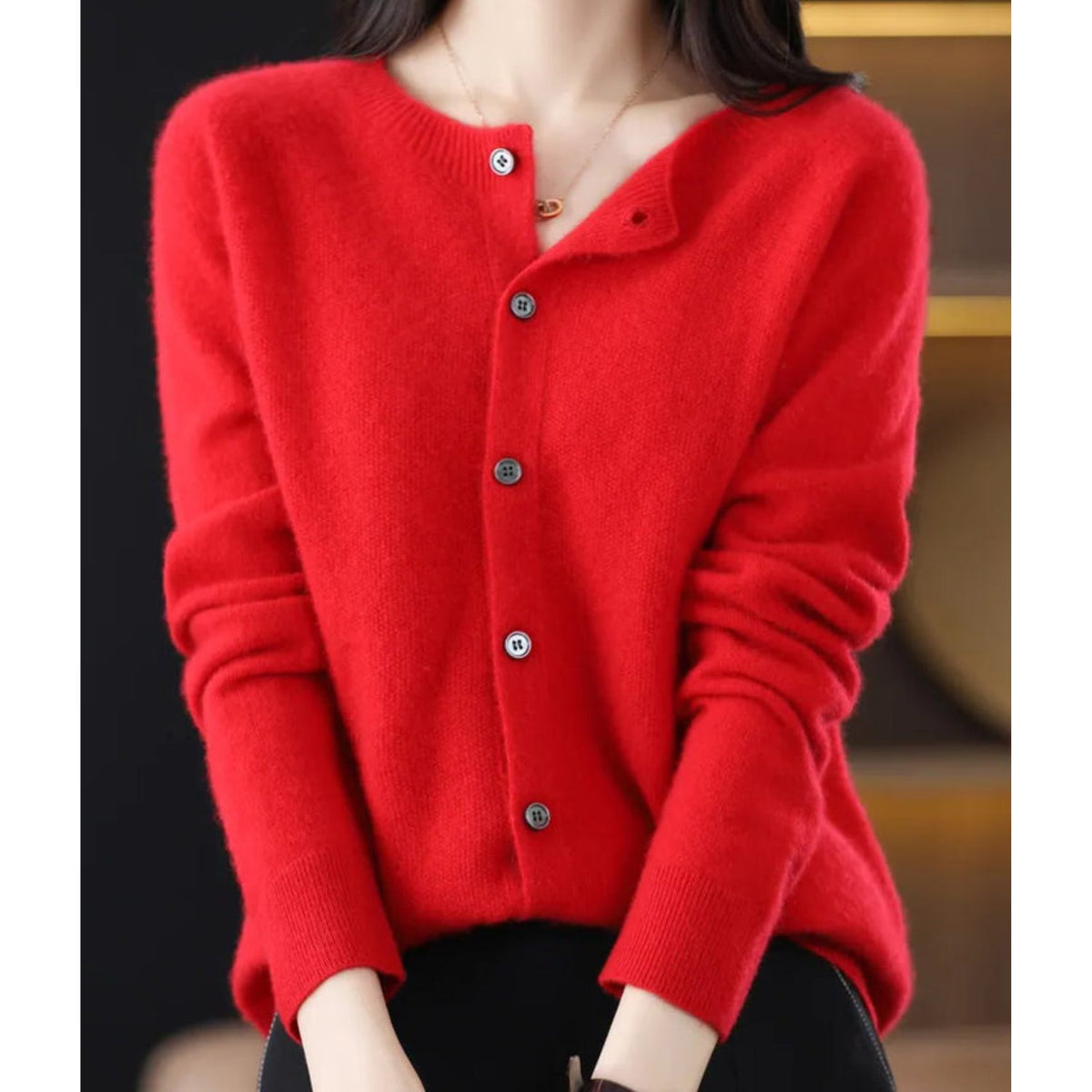 Knit Cardigan with Button-Up for Women