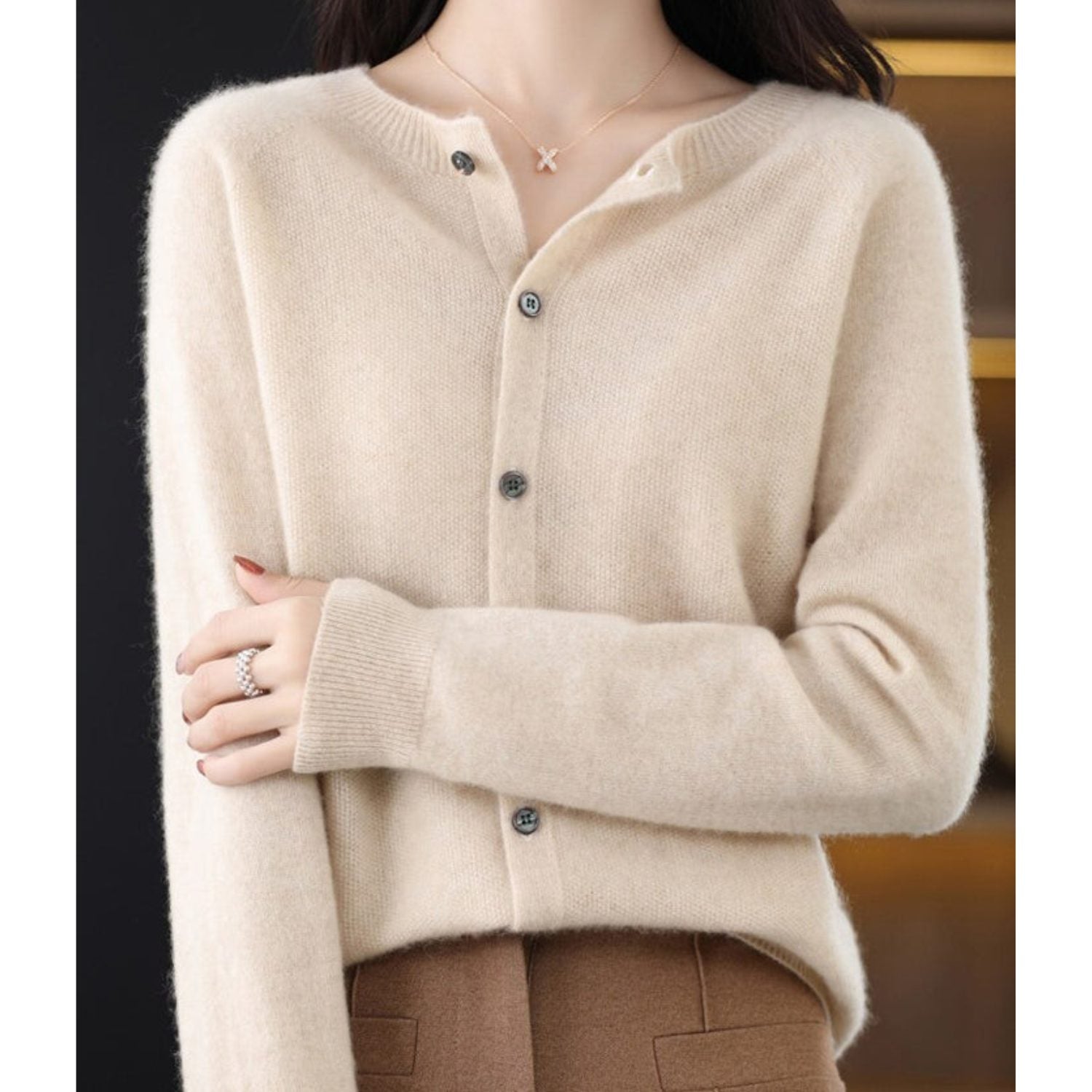 Knit Cardigan with Button-Up for Women