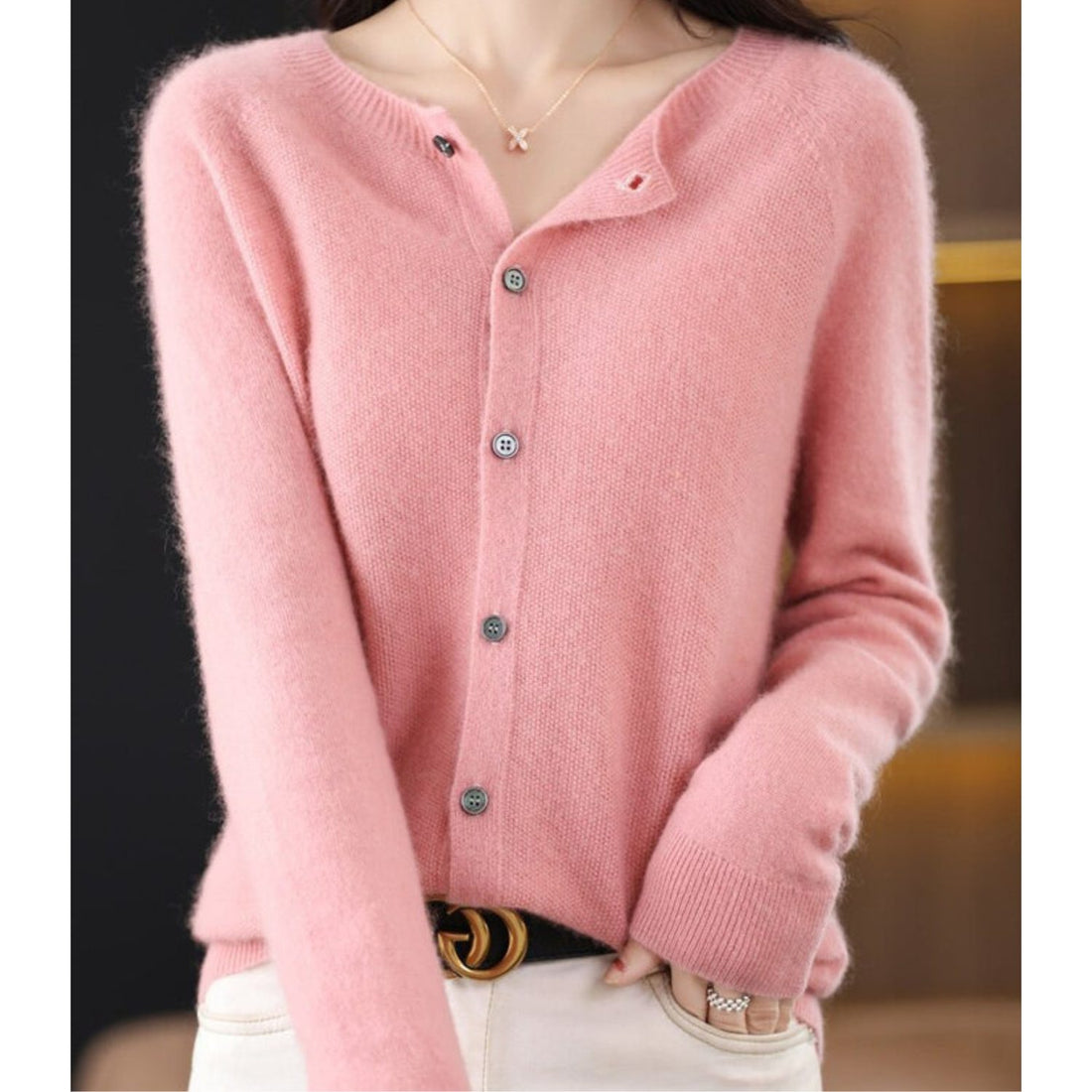 Knit Cardigan with Button-Up for Women