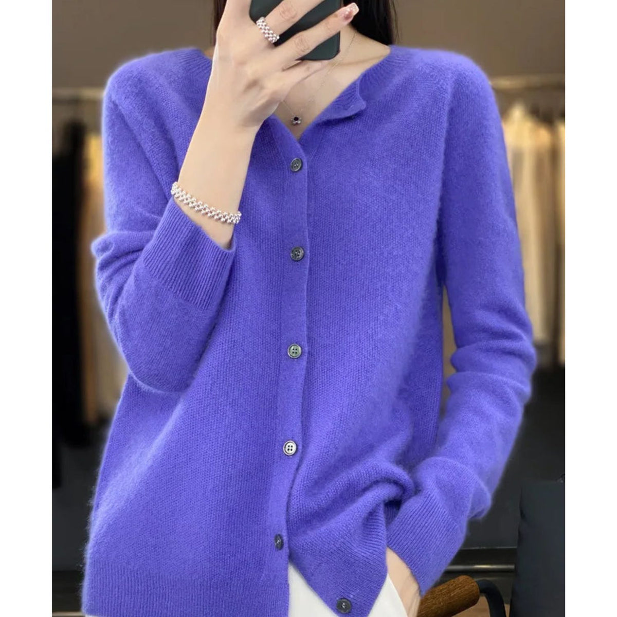 Knit Cardigan with Button-Up for Women