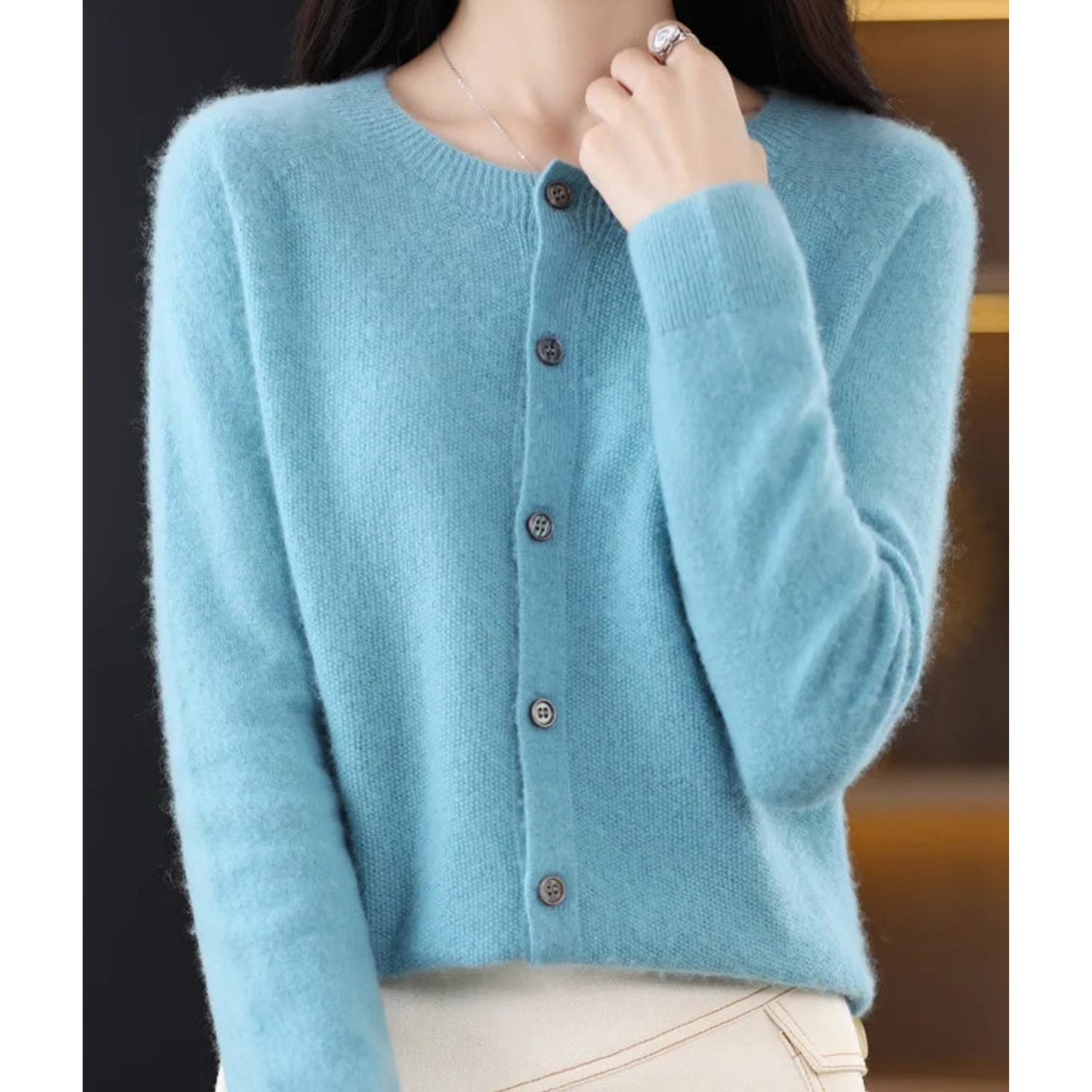 Knit Cardigan with Button-Up for Women
