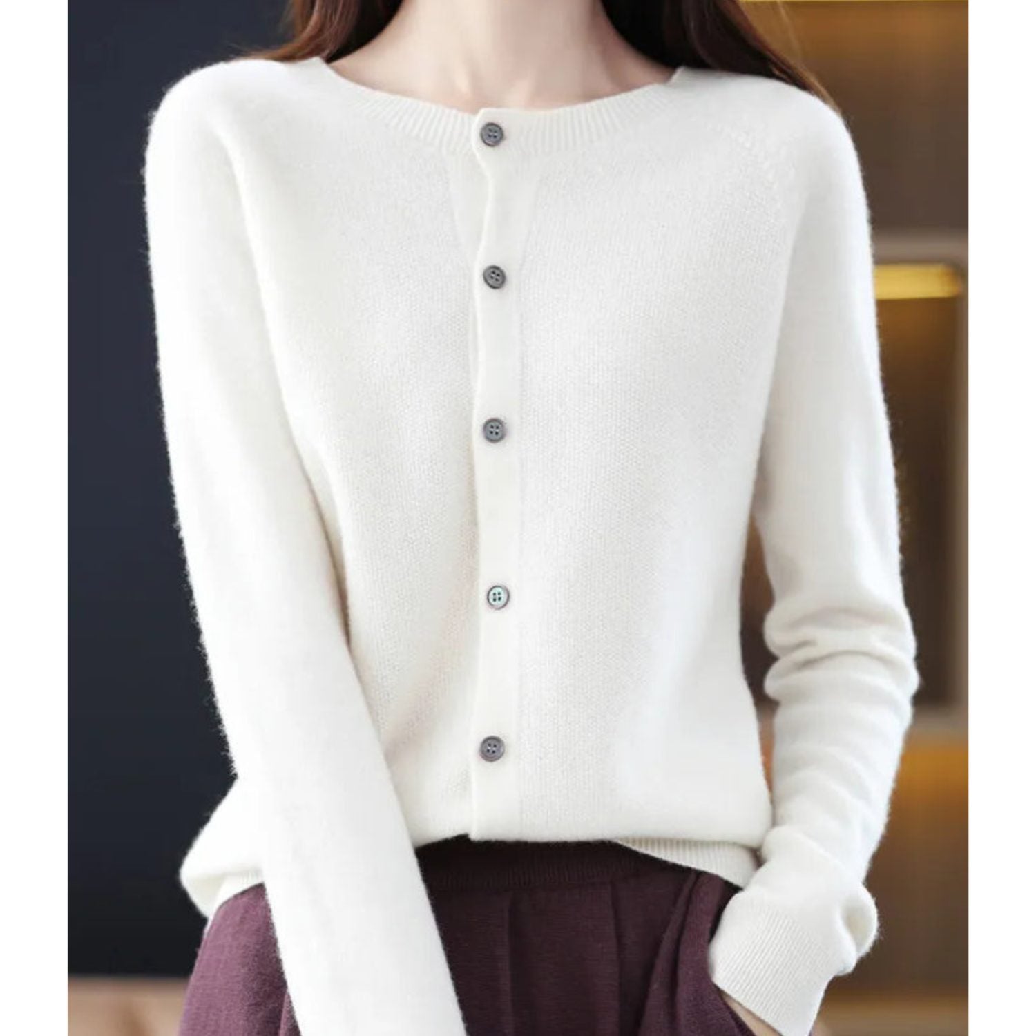 Knit Cardigan with Button-Up for Women