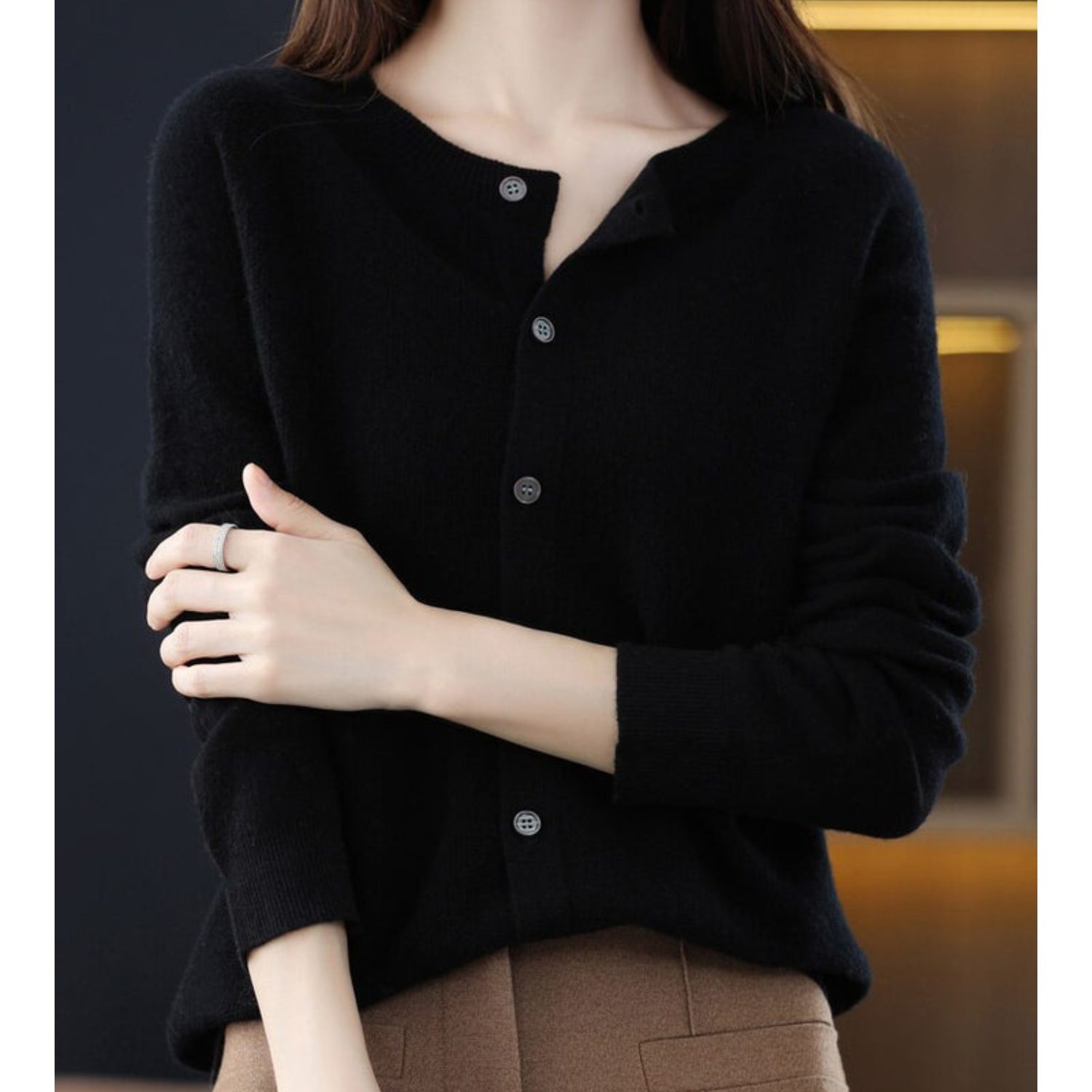 Knit Cardigan with Button-Up for Women