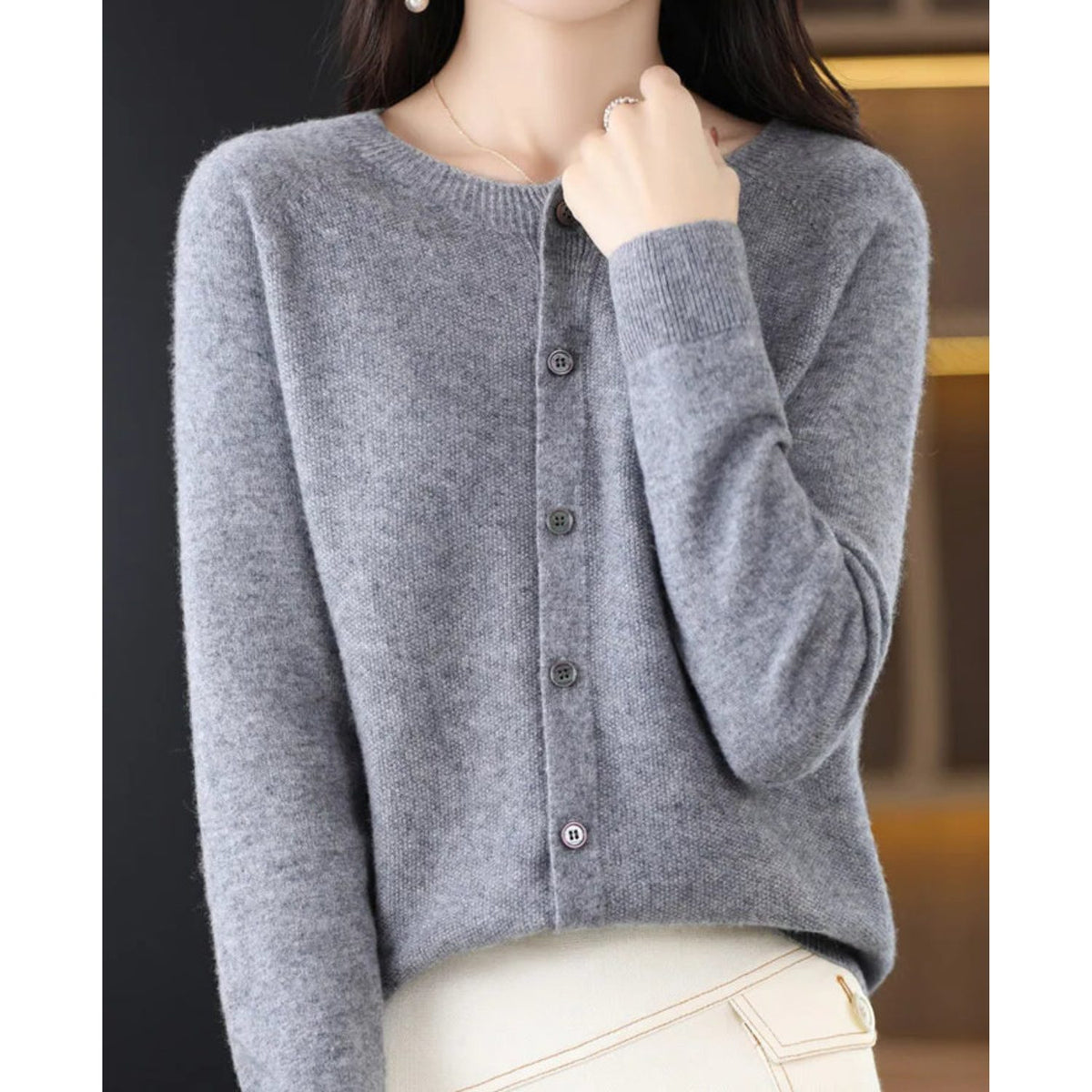 Knit Cardigan with Button-Up for Women