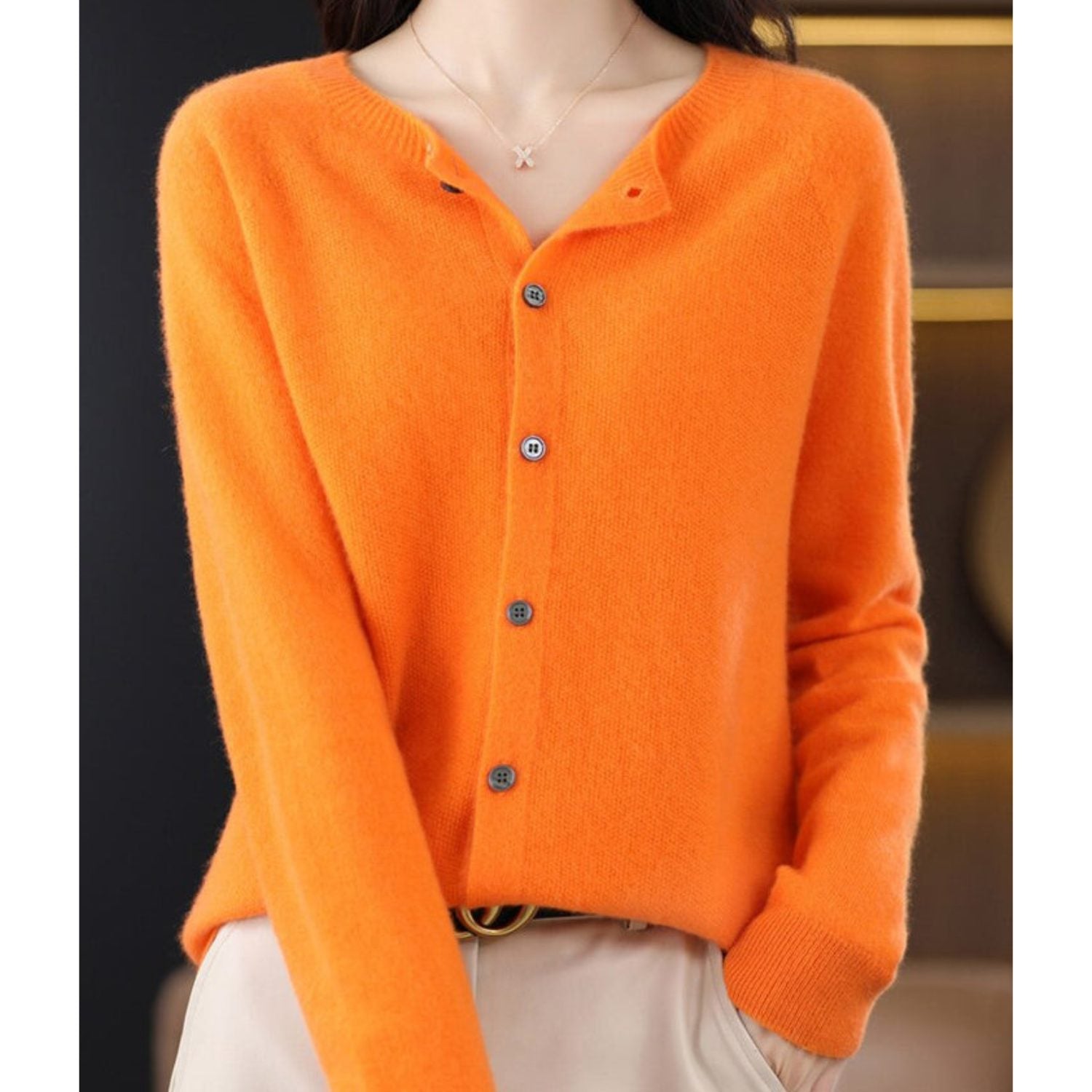 Knit Cardigan with Button-Up for Women