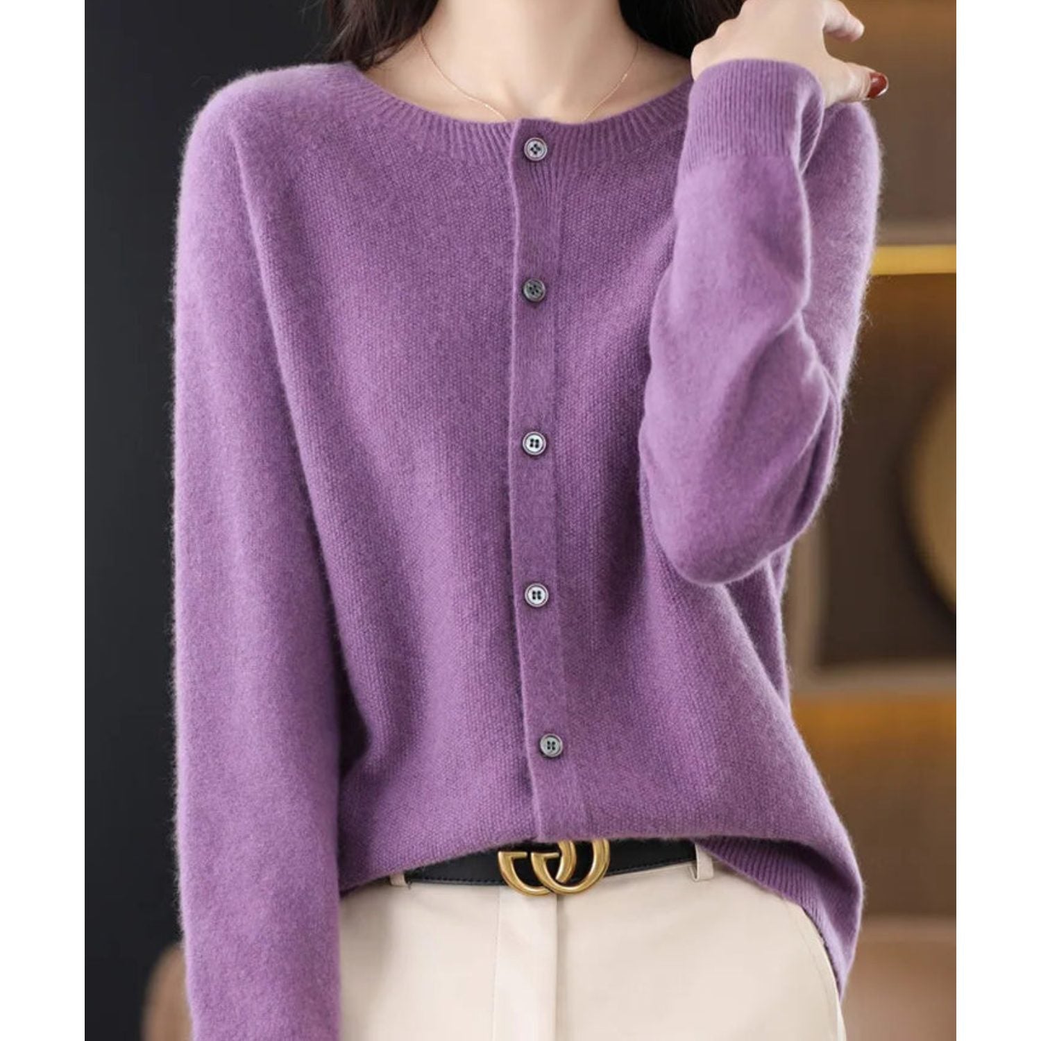 Knit Cardigan with Button-Up for Women