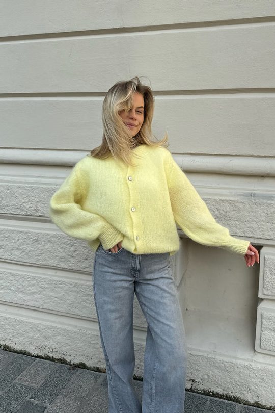 Button-Up Knit Cardigan with Long Sleeves for Women - Yellow