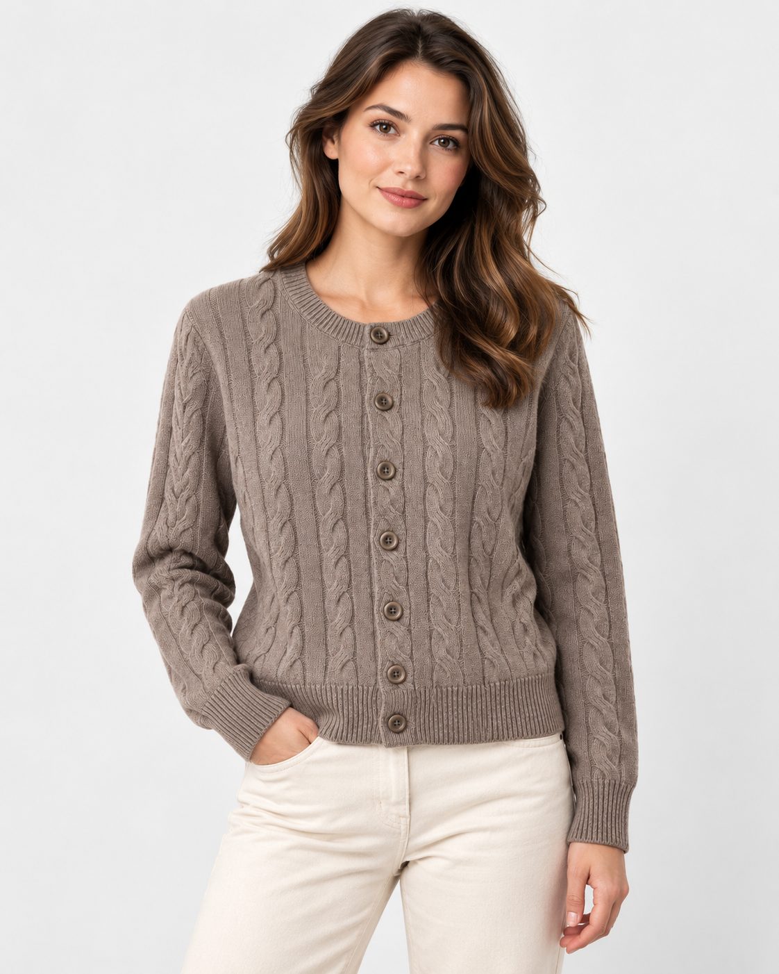 Cable Knit Button-Front Cardigan for Women