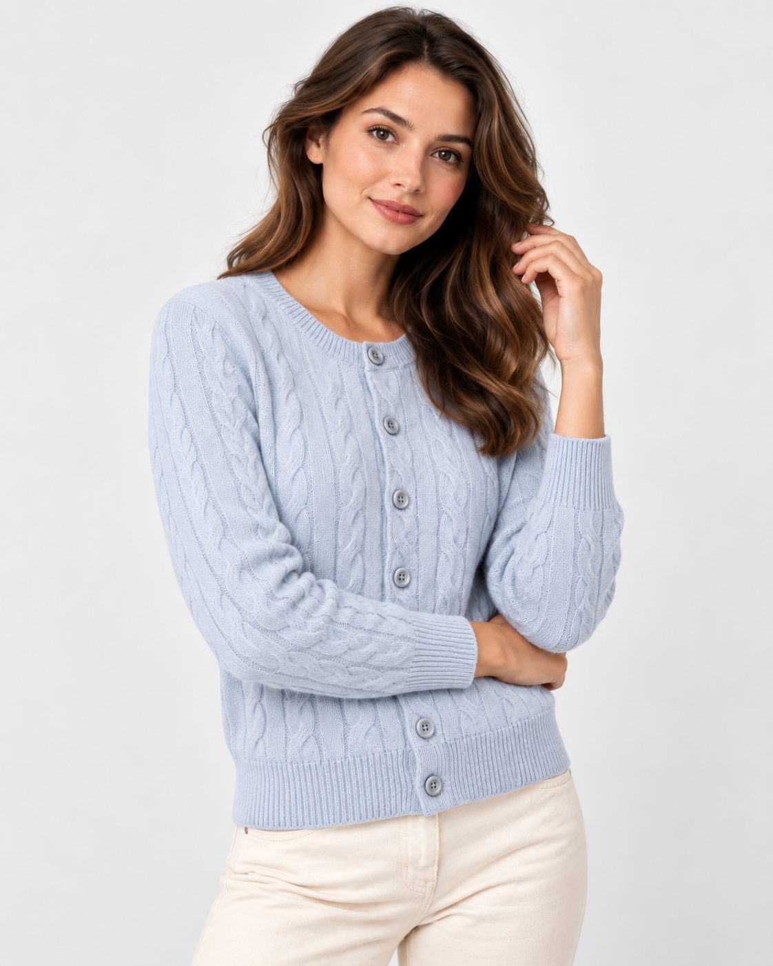 Cable Knit Button-Front Cardigan for Women - Blue