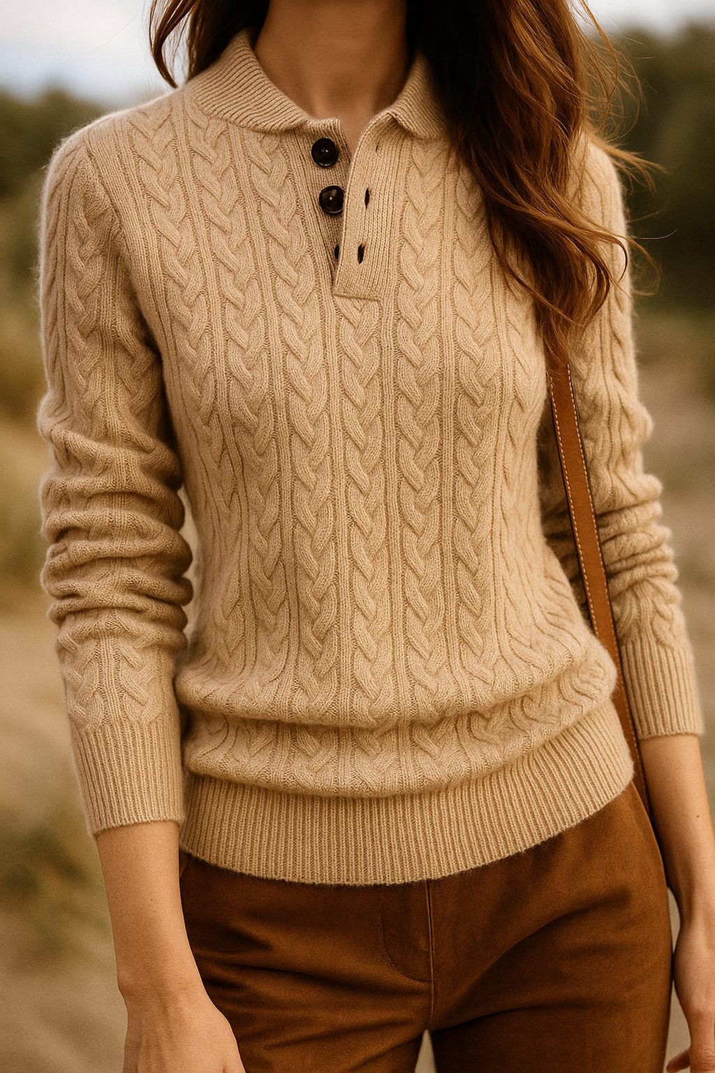 Cable Knit Button-Up Sweater for Women - View 8