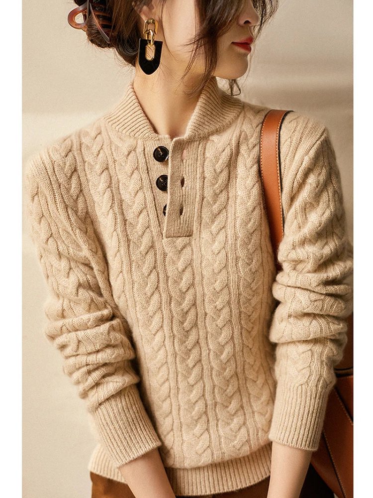 Cable Knit Button-Up Sweater for Women - View 10