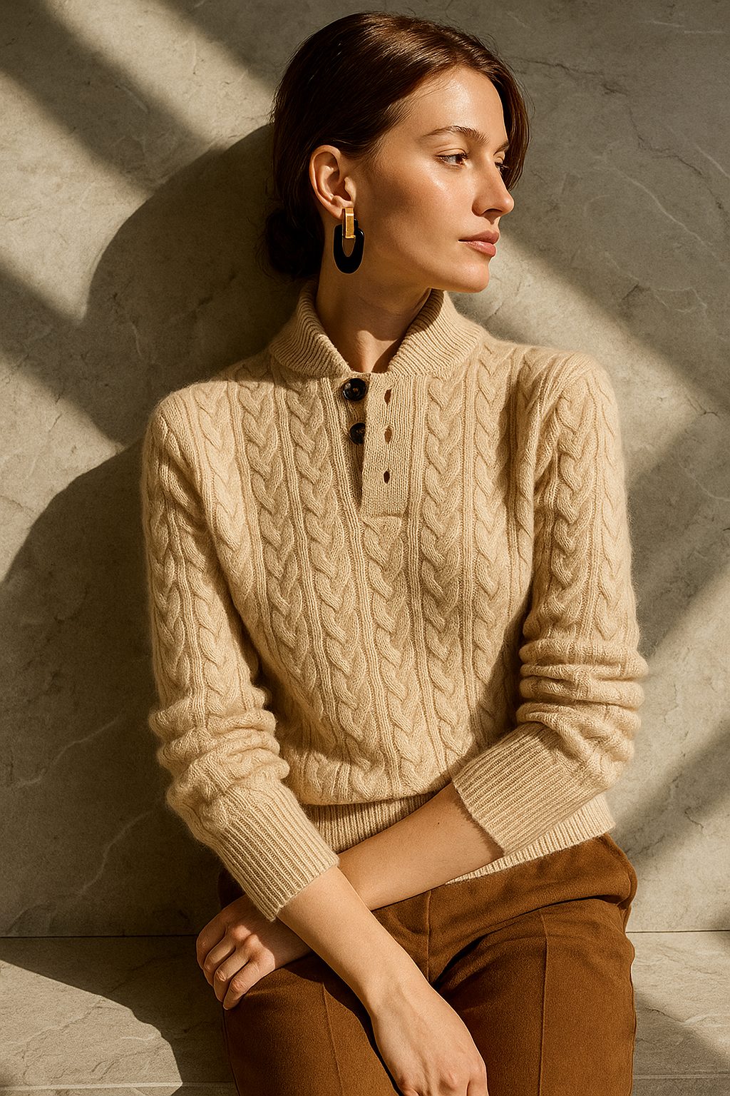 Cable Knit Button-Up Sweater for Women - View 11