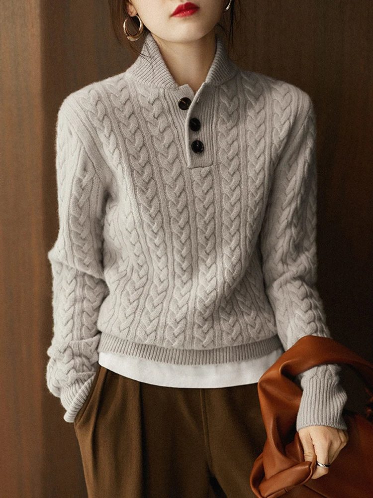 Cable Knit Button-Up Sweater for Women - View 13