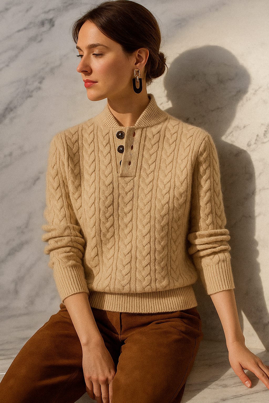 Cable Knit Button-Up Sweater for Women - View 21