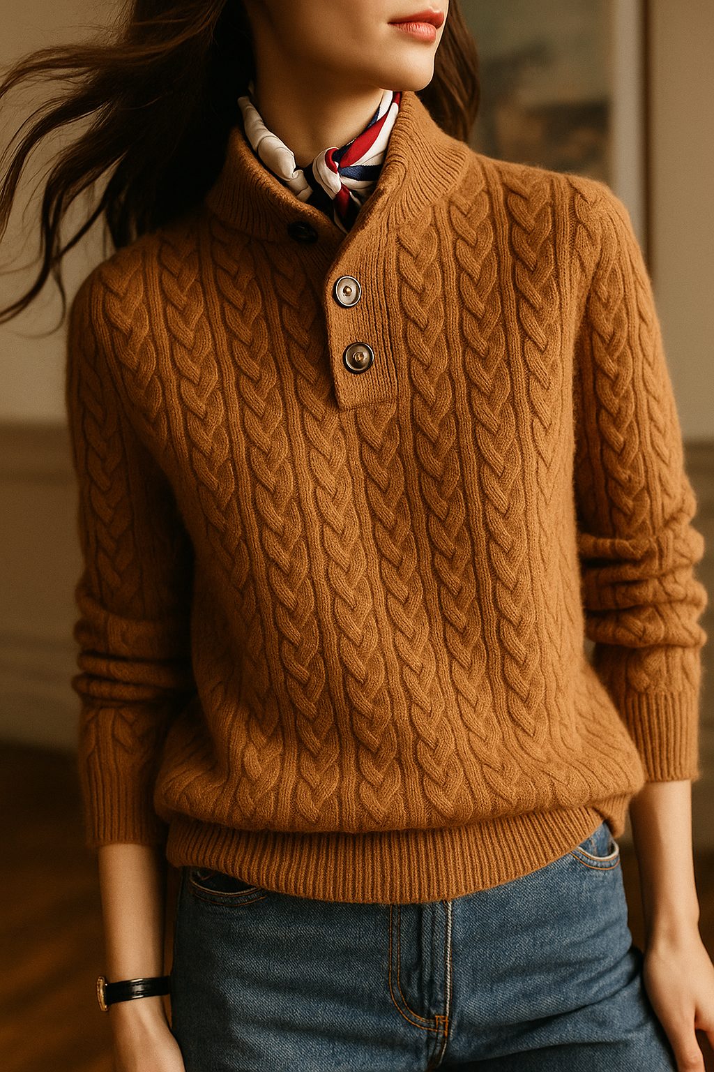 Cable Knit Button-Up Sweater for Women - View 2