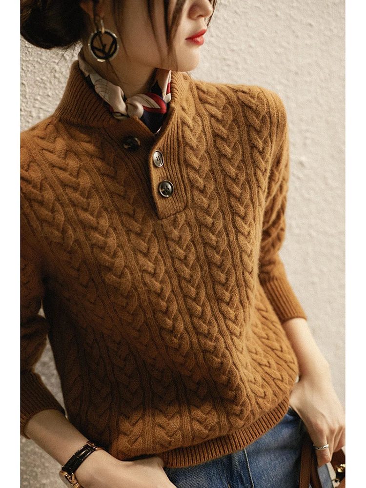 Cable Knit Button-Up Sweater for Women - View 3