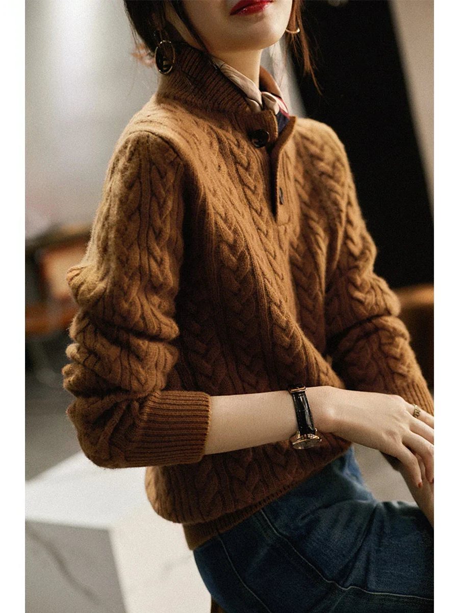Cable Knit Button-Up Sweater for Women - View 4