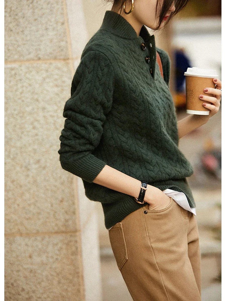 Cable Knit Button-Up Sweater for Women - View 7