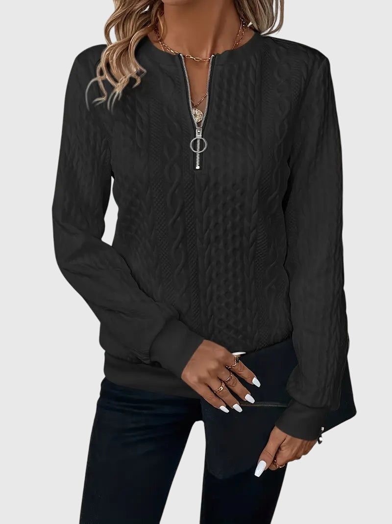 Cable Knit Half-Zip Jumper for Women - Black