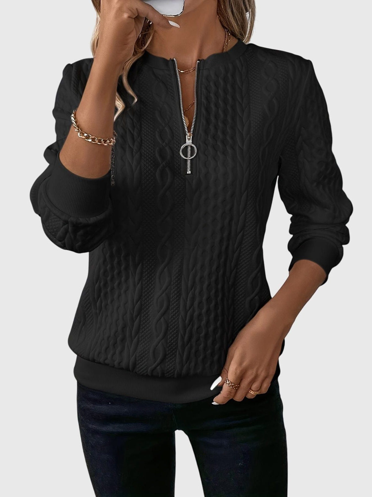 Cable Knit Half-Zip Jumper for Women - View 9