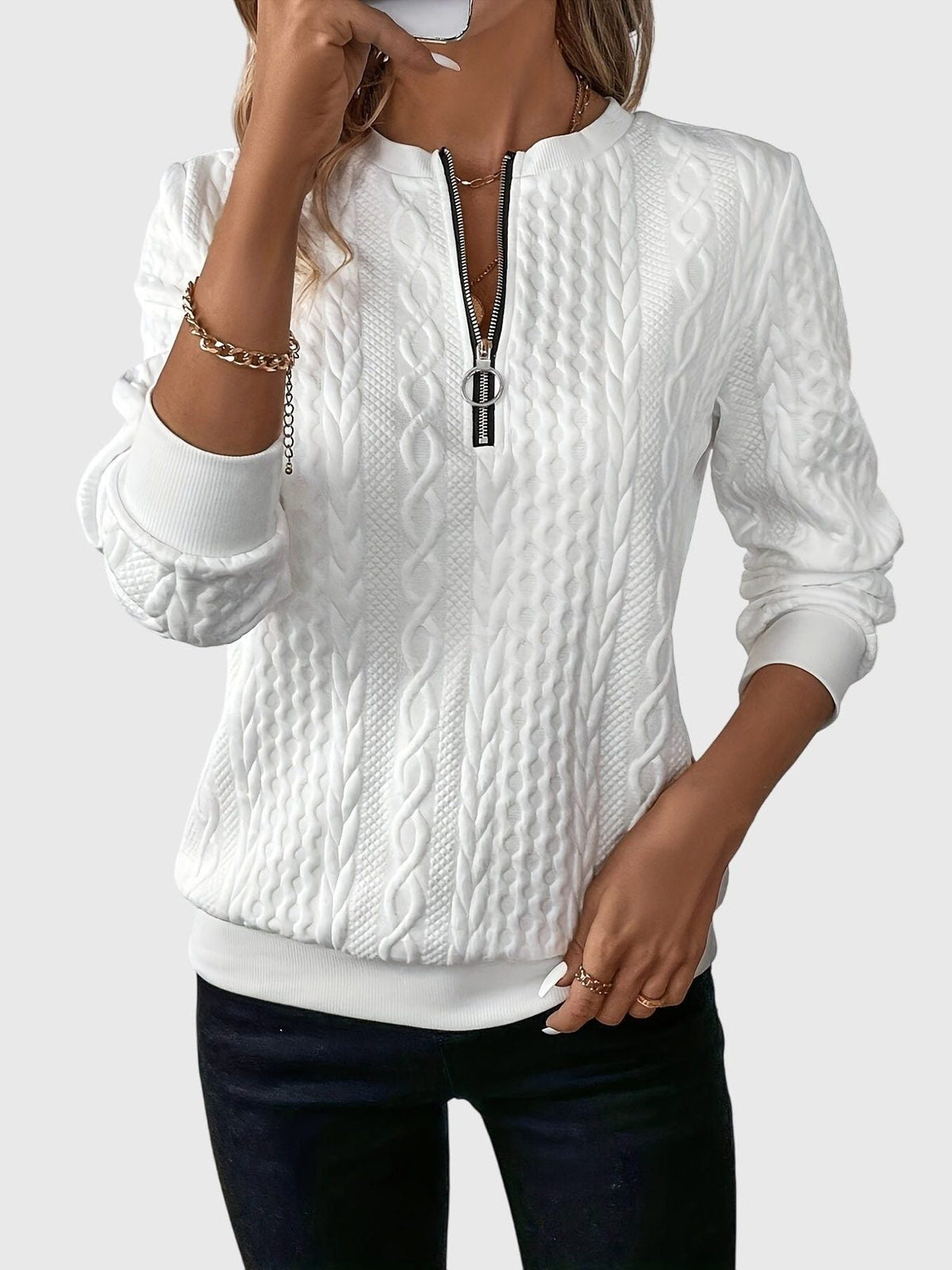 Cable Knit Half-Zip Jumper for Women