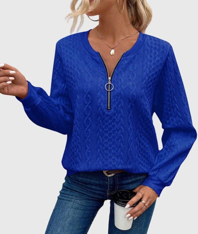 Cable Knit Half-Zip Jumper for Women - Blue
