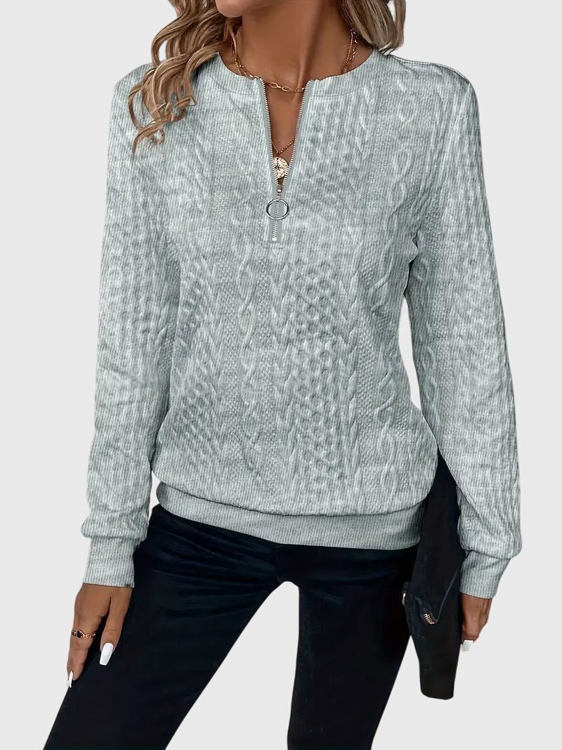 Cable Knit Half-Zip Jumper for Women - Grey